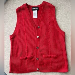 Sag Harbor Red Cardigan Sweater Vest